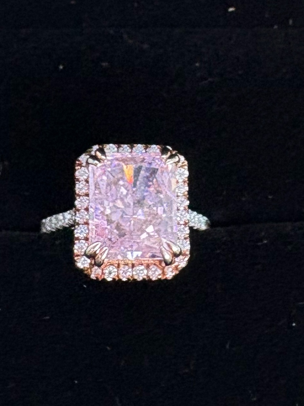925 Silver Radiant Pink Cushion Halo Ring — Women's Jewelry